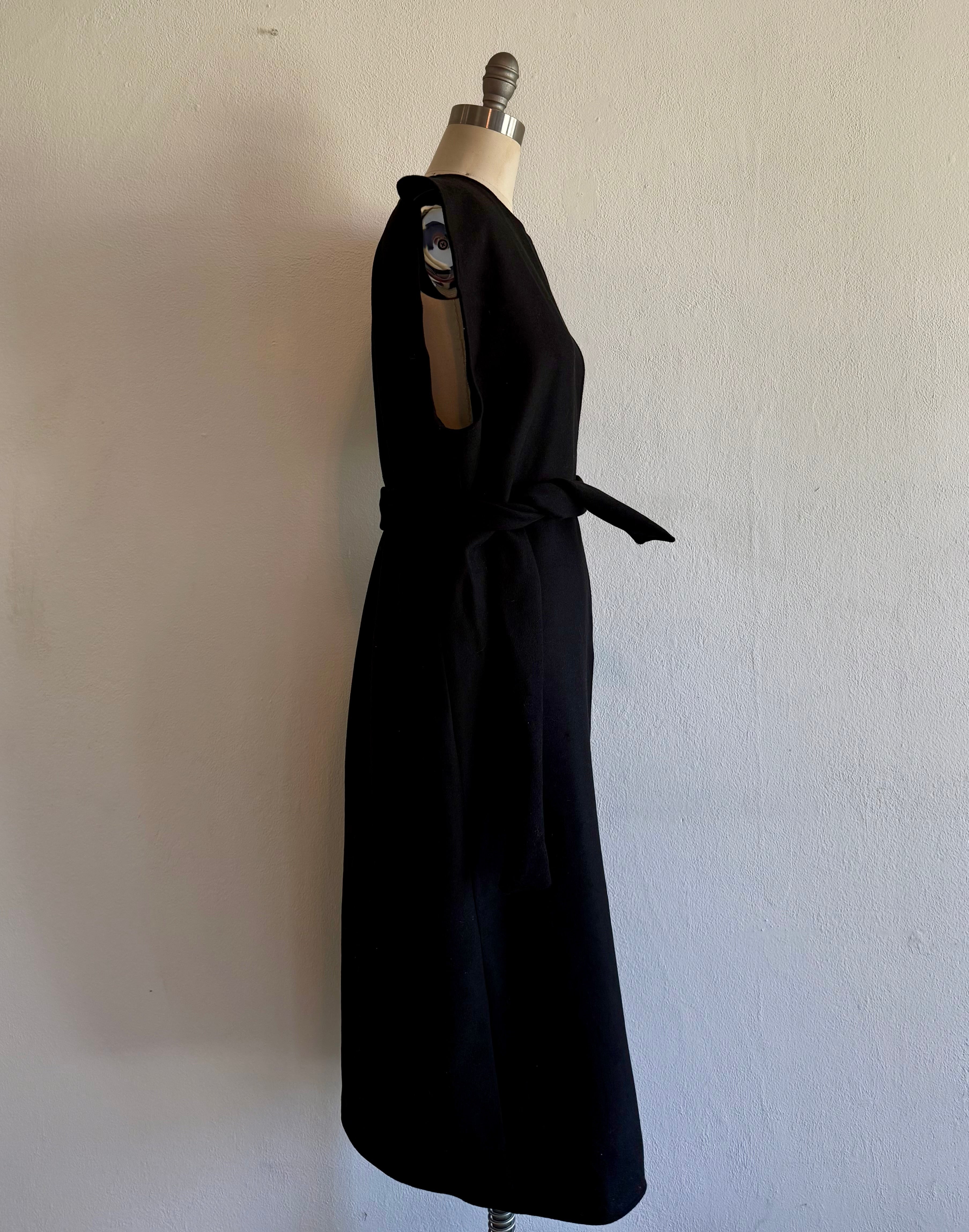 Black Wool Longline Maxi Vest: Sash Waistcoat