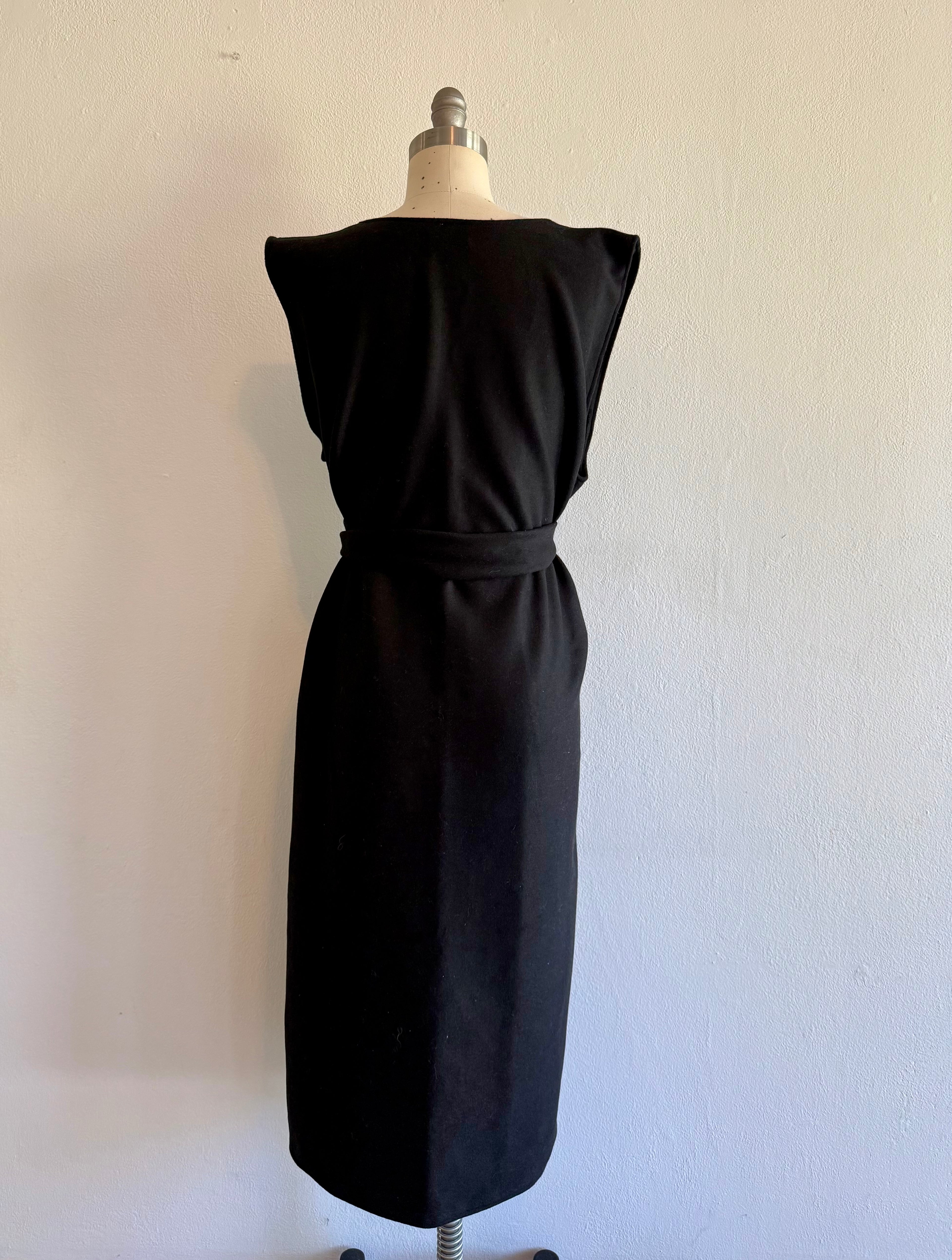 Black Wool Longline Maxi Vest: Sash Waistcoat