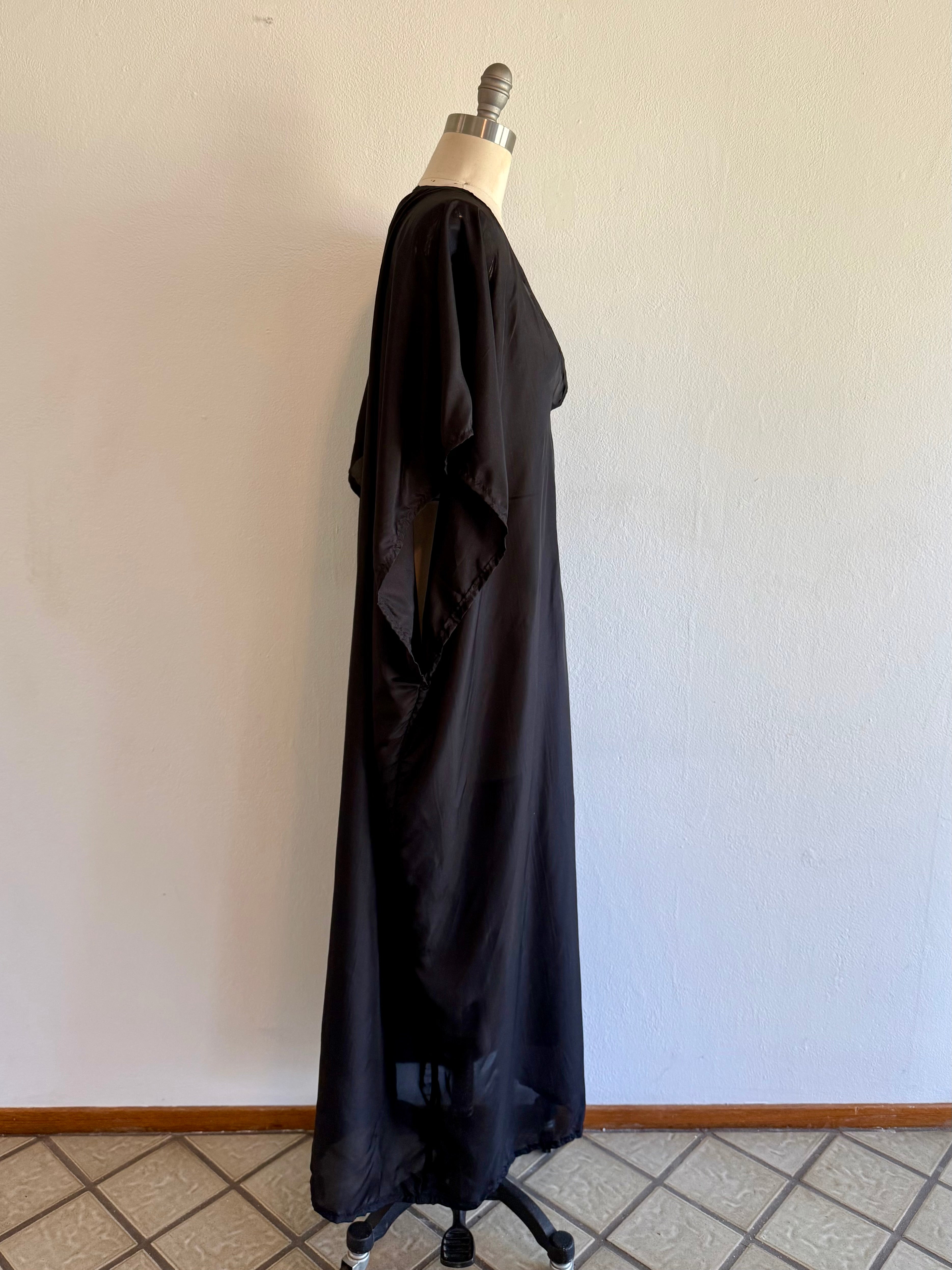 Black Silk Maxi Dress: Soft V-Neck with Sash