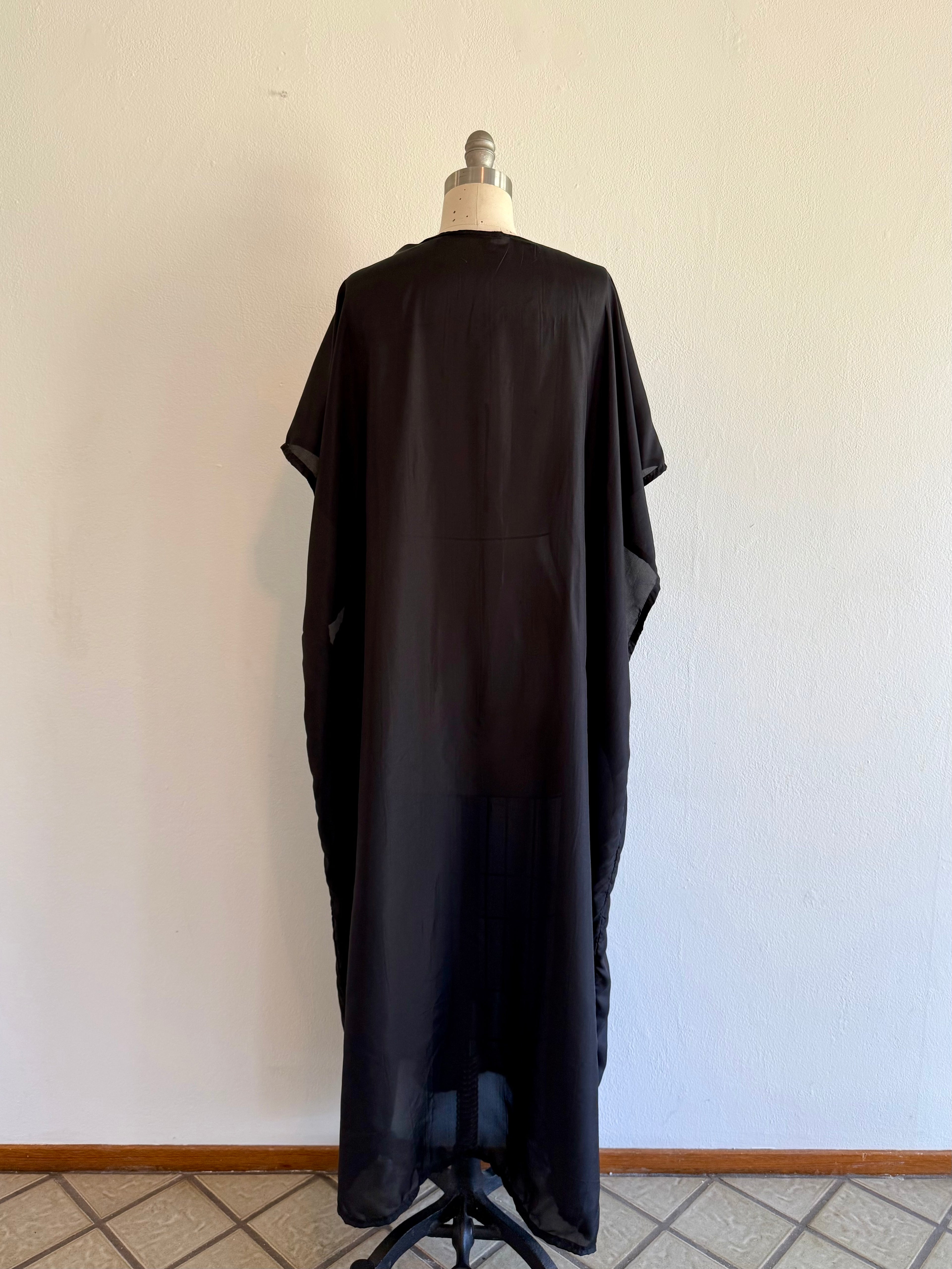 Black Silk Maxi Dress: Soft V-Neck with Sash