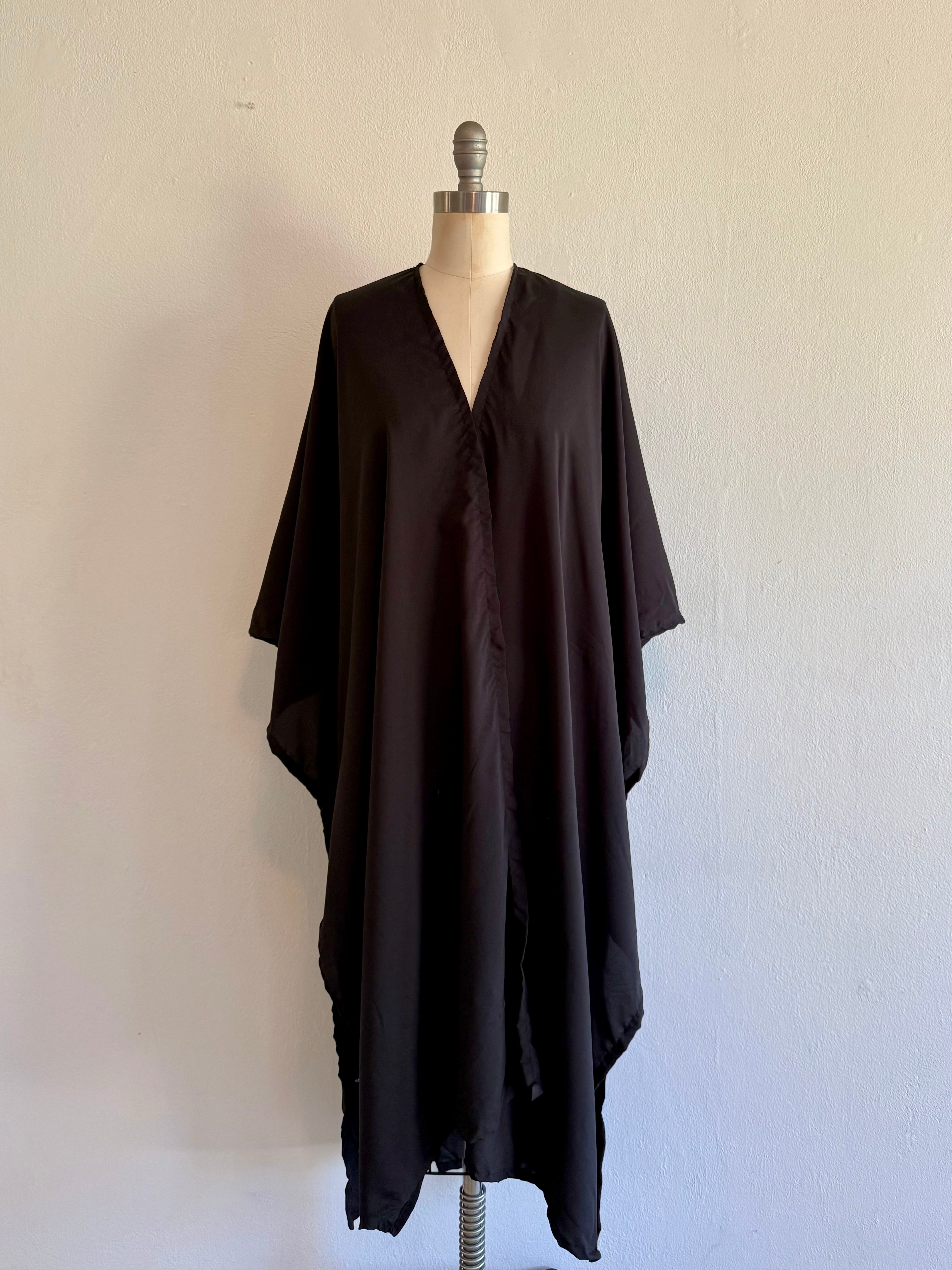Women's Black Silk Kaftan Poncho Maxi Length Cover up