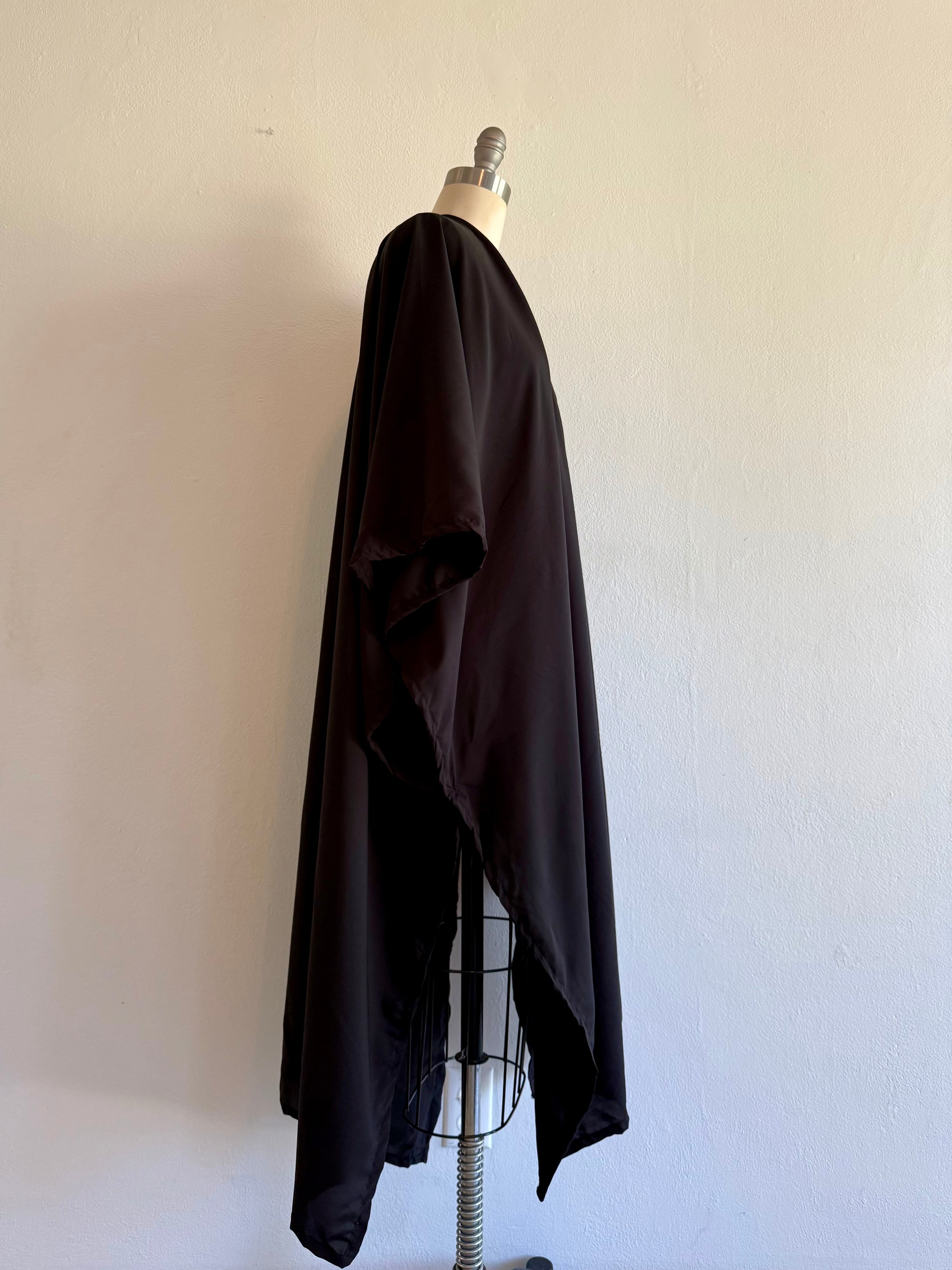 Women's Black Silk Kaftan Poncho Maxi Length Cover up