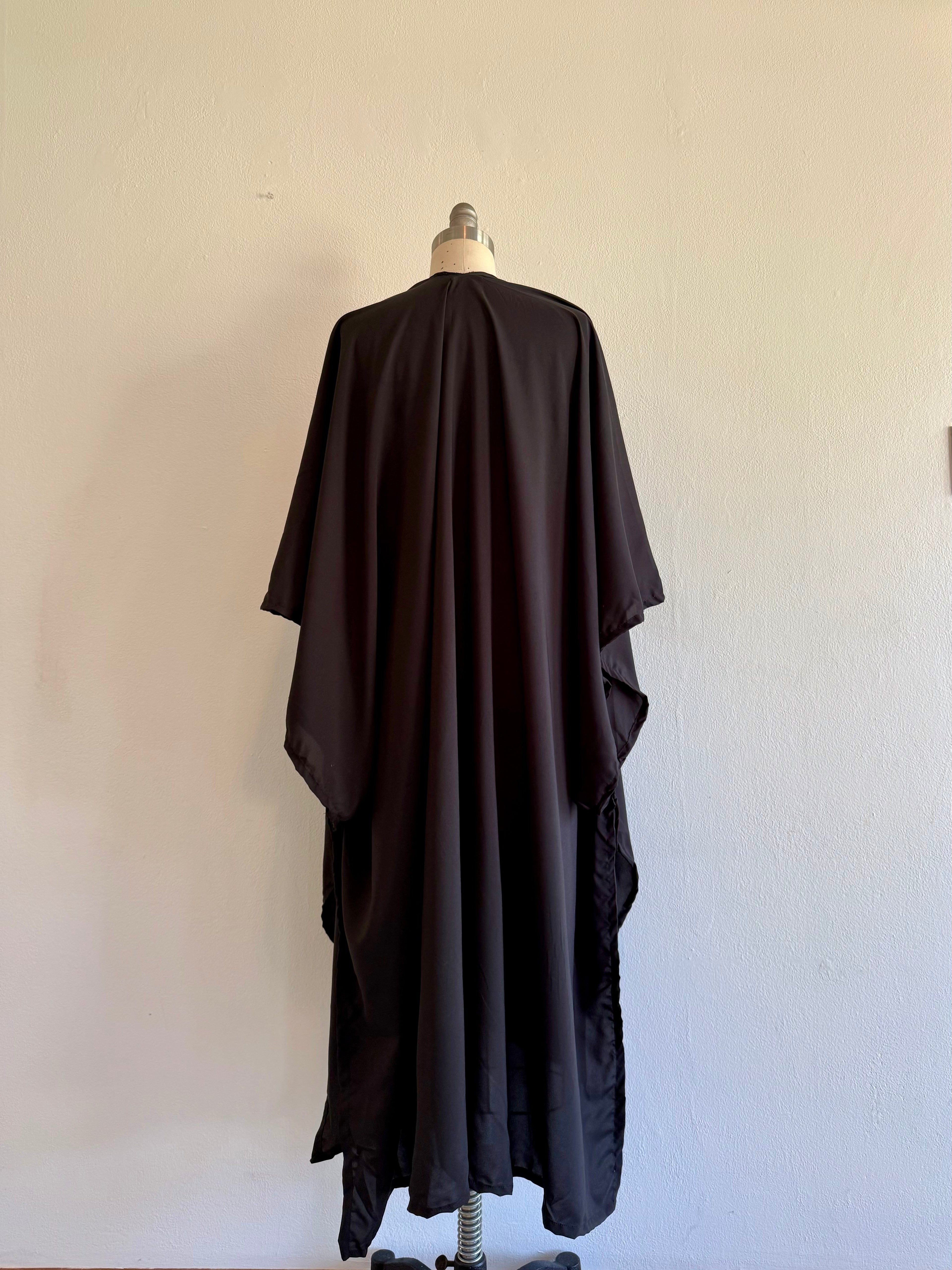 Women's Black Silk Kaftan Poncho Maxi Length Cover up