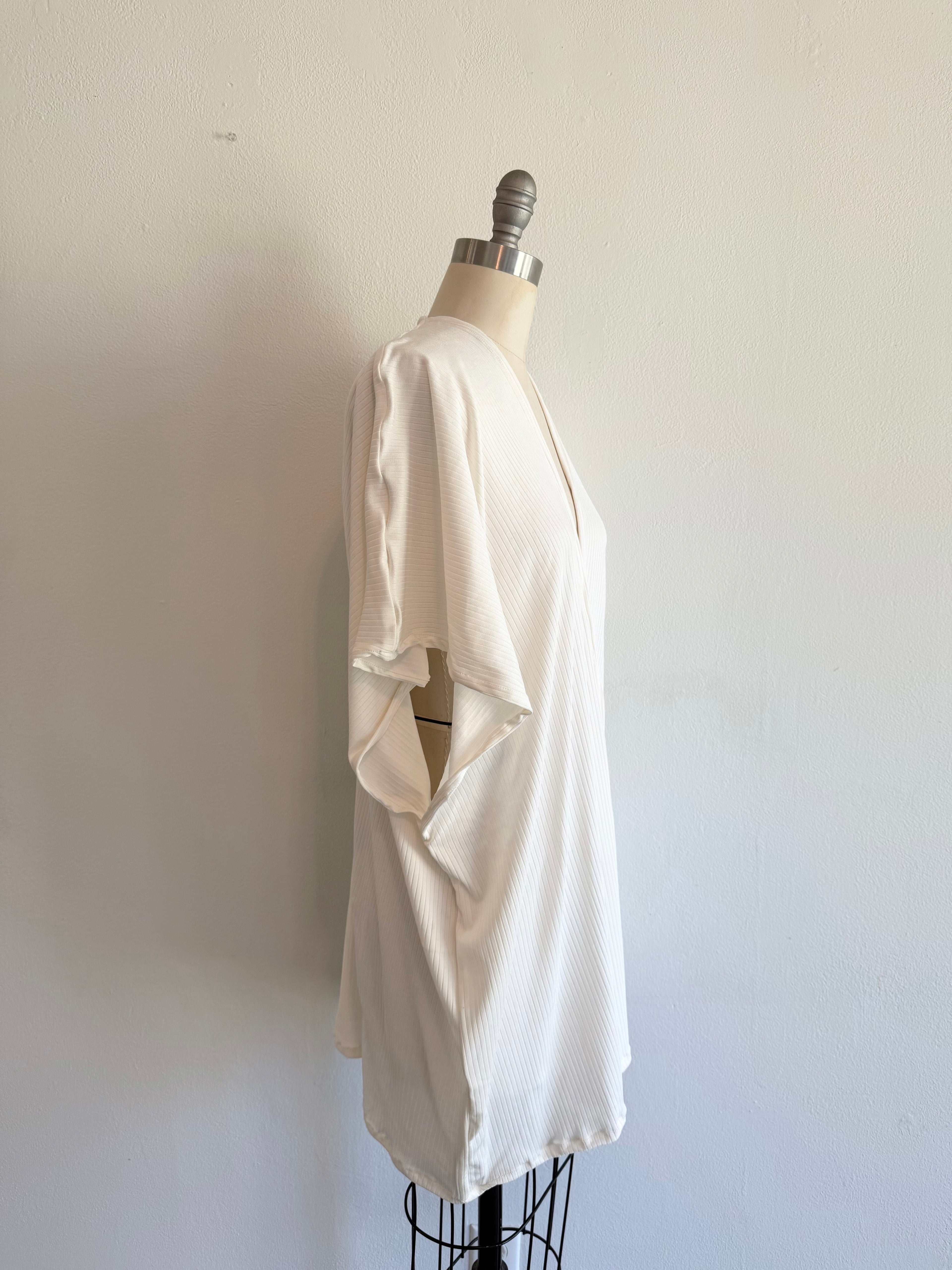 Rib Knit Jersey Ivory Cardigan Kaftan Poncho Coverup