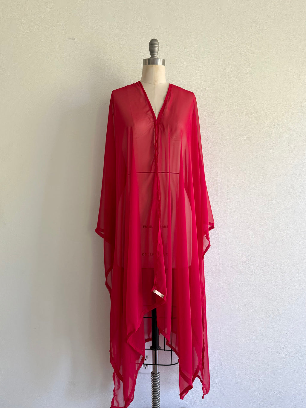 Red Chiffon Poncho Kaftan: Maxi Robe Cardigan, Bold See-Through Coverup